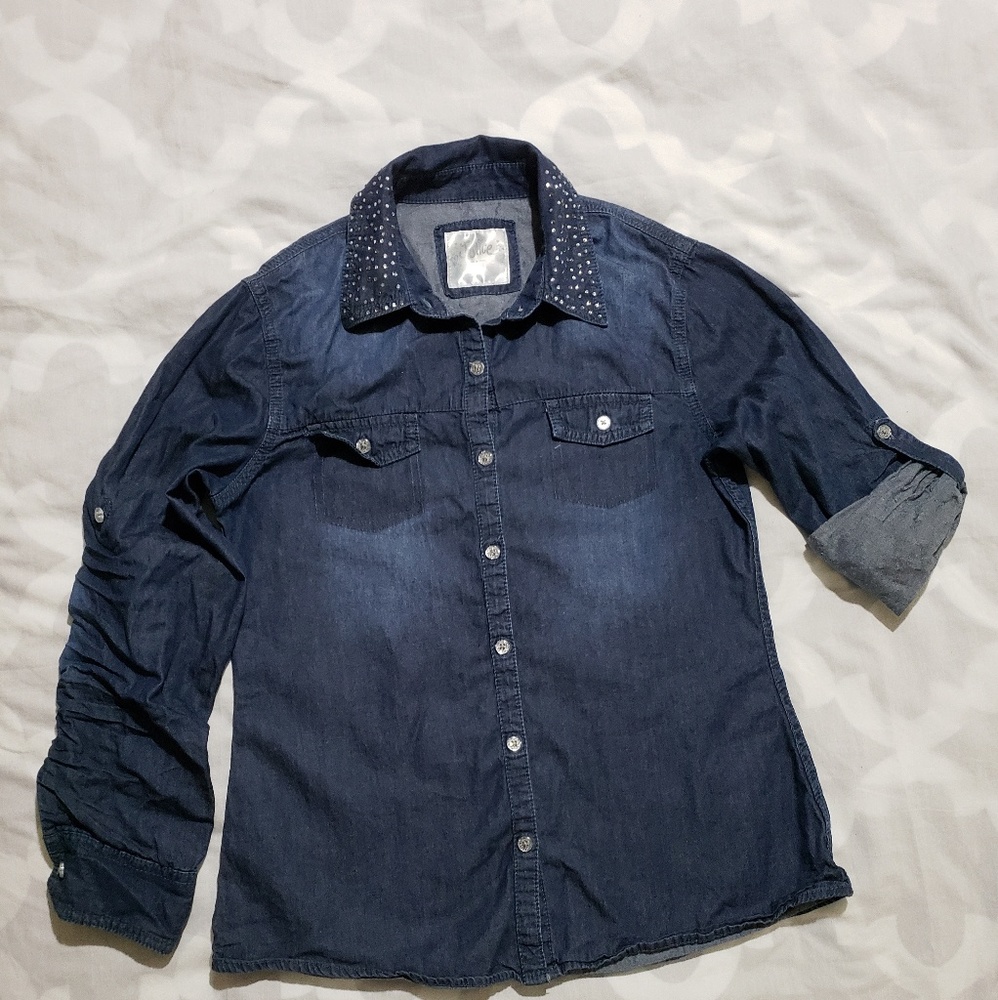 Justice Denim Button Down Denim Shirt